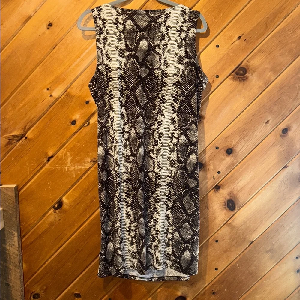 Michael Kors Y2K brown snakeskin leather buckle shoulder shift dress NWT